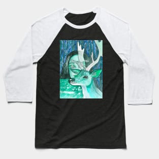 Psychedelic wild deer and girl Baseball T-Shirt